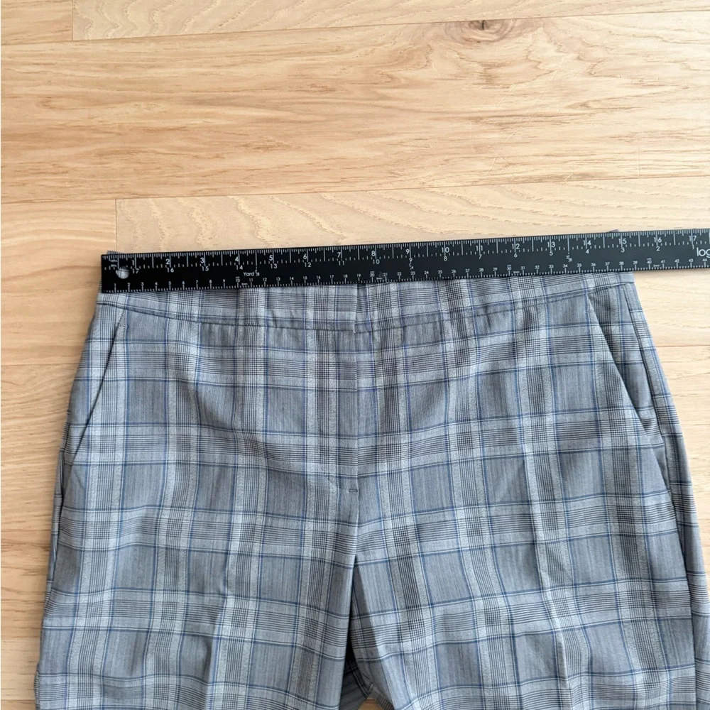 Theory Crop Plaid Grey/ Blue Pants Wool Blend Size 2